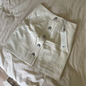 Veronica Beard Cream Faux Leather Corset Top with Decorative Buttons